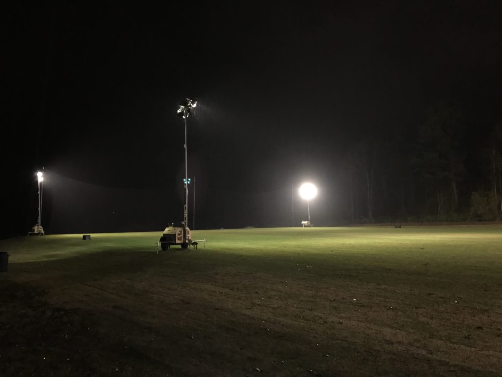 Temporary floodlights are added